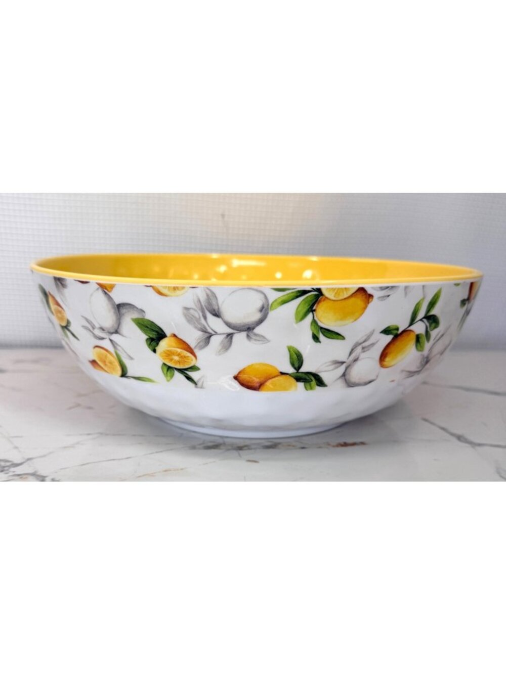 Shabby Chic Lemon Melamine Serving Bowl 11" Large Salad Fruit Bowl Yellow Inter